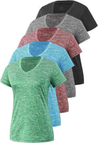 5-Pack Women's Short Sleeve Dry Fit T-Shirt - Moisture Wicking Athletic V-Neck Tee