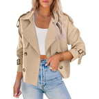 ARTFREE Women Short Double Breasted Trench Coat - Cyndora