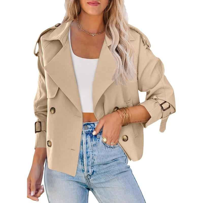 ARTFREE Women Short Double Breasted Trench Coat - Cyndora