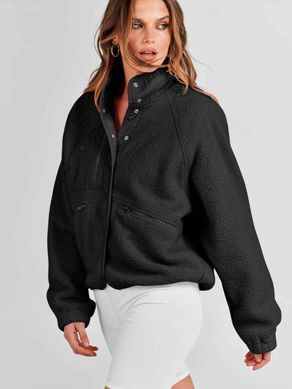 Womens Fuzzy Fleece Cropped Sherpa Button down Jacket