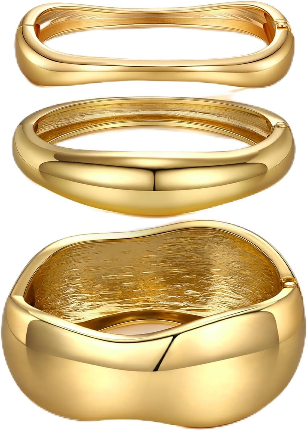 14K Gold Plated Chunky Bangle Bracelet Set