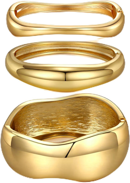 14K Gold Plated Chunky Bangle Bracelet Set