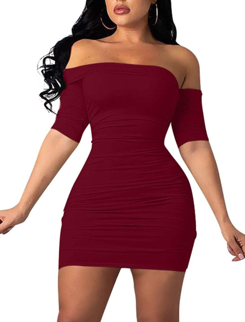 Women's Short Sleeve Sexy Bodycon Ruched Mini Party Dress