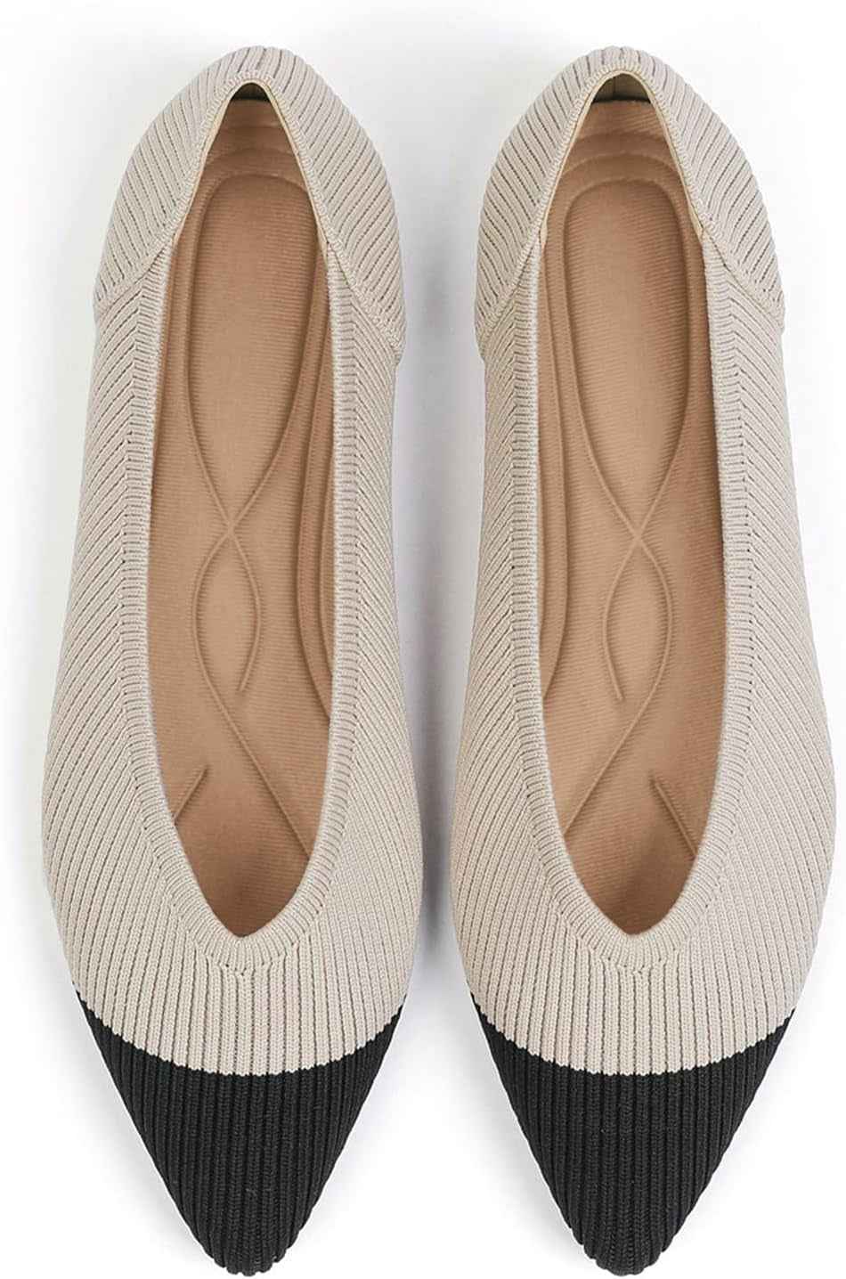 Women's Pointed Toe Knit Ballet Flats - Comfortable Dressy Slip-On Shoes