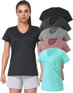 5-Pack Women's Short Sleeve Dry Fit T-Shirt - Moisture Wicking Athletic V-Neck Tee