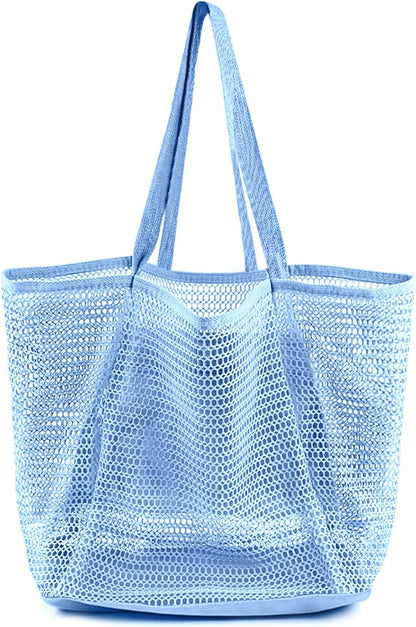 Stylish HOHOM Tan Beach Bag for Women - Versatile Summer Travel Mesh Tote with Large Inner Pocket and Sandproof Design