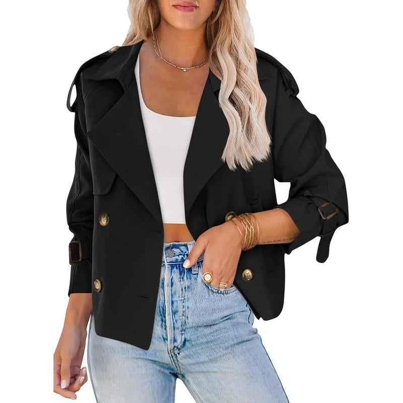 ARTFREE Women Short Double Breasted Trench Coat - Cyndora
