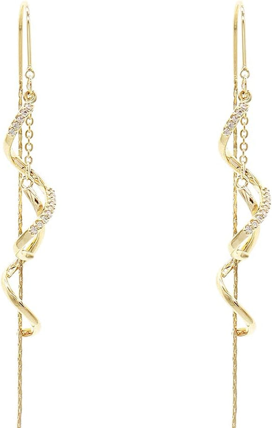 Gold Long Chain Threader Earrings for Women 