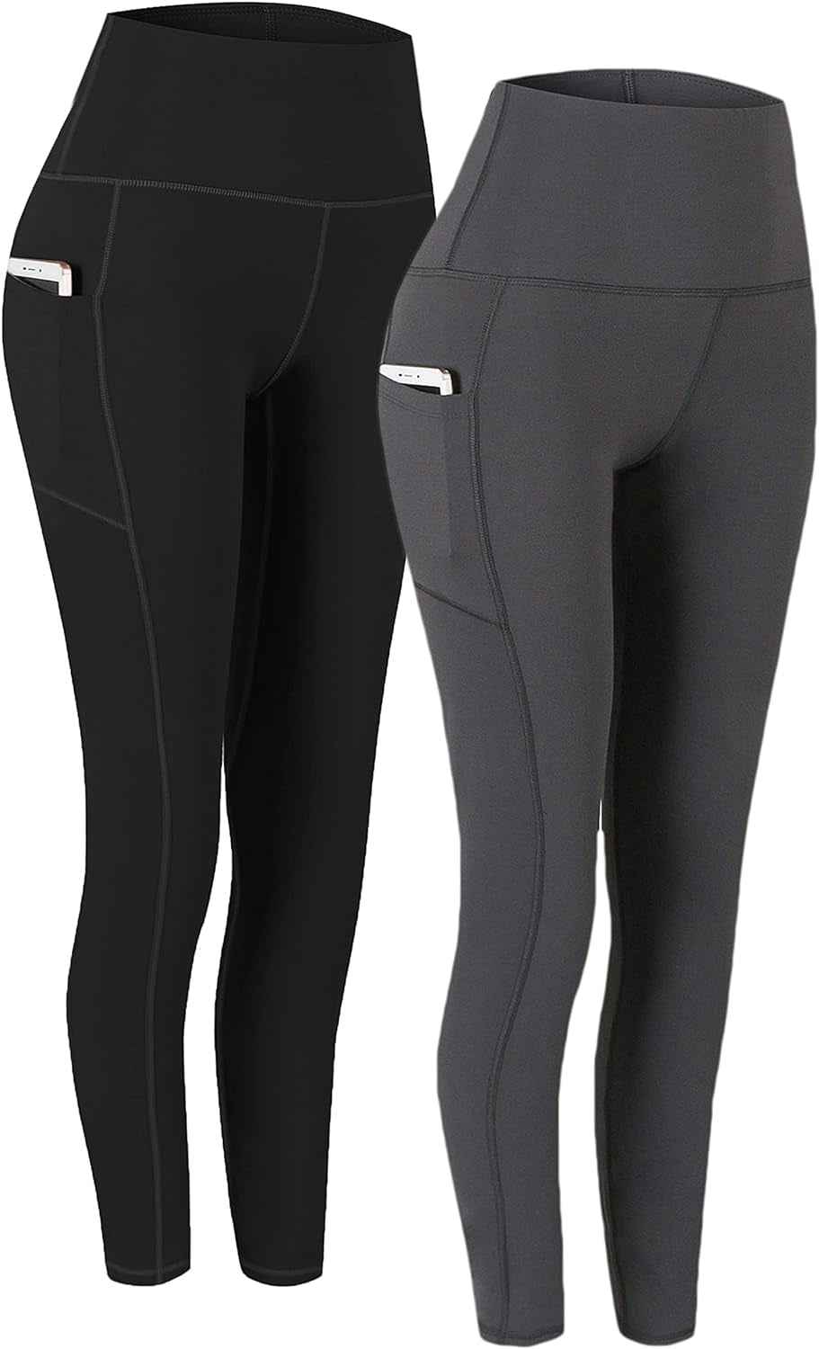 Fengbay 2 Pack High Waist Yoga Pants with Pockets - Tummy Control Workout Leggings for Women