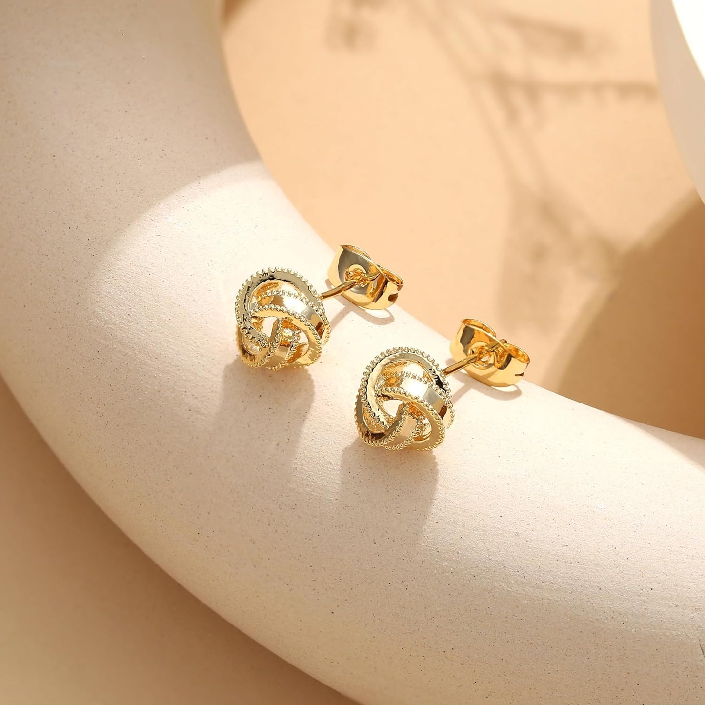3 Pairs 14K Gold Plated Knot Stud Earrings for Women – Hypoallergenic Woven Ball Earrings Set for Sensitive Ears