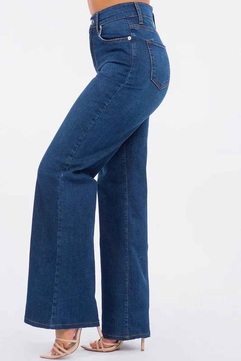 Olivia Wide Leg Jean in Dark Blue - Cyndora
