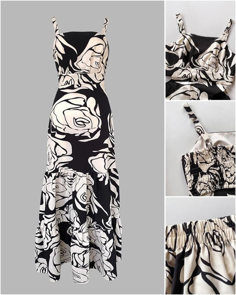 Effortlessly Elegant: Sleeveless Boho Square Neck Cut Out Maxi Dress in Classic Black