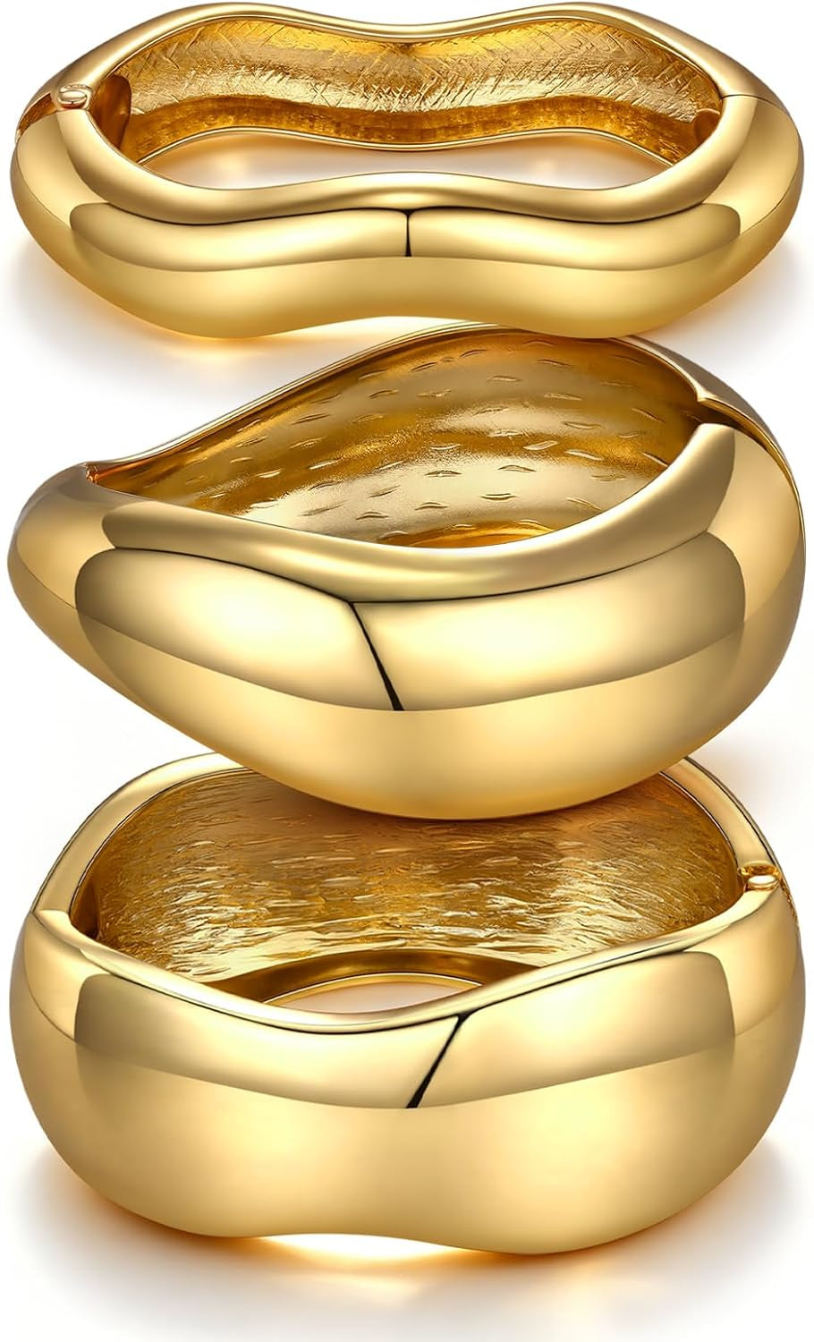 14K Gold Plated Chunky Bangle Bracelet Set