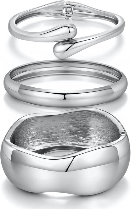 14K Gold Plated Chunky Bangle Bracelet Set