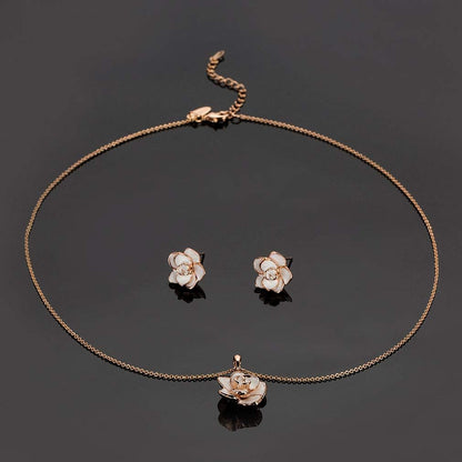 18K Gold Plated Hypoallergenic Rose Flower Necklace Earrings Set 