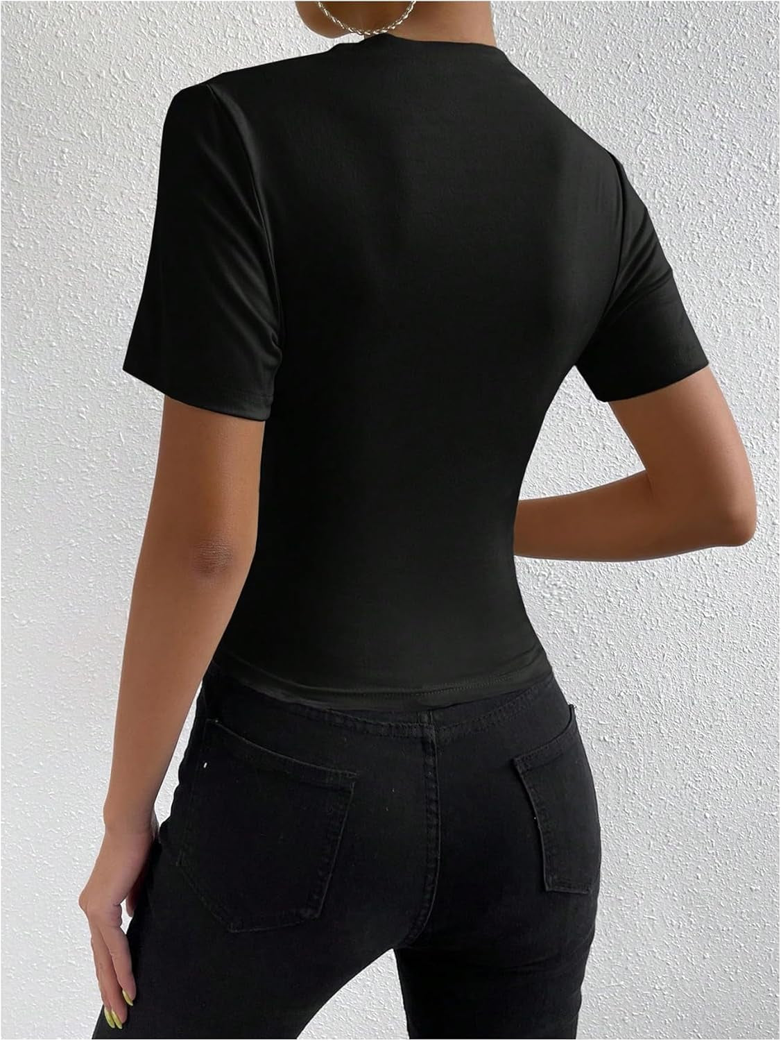 Women’s Ruched Mock Neck Fitted T-Shirt – Short Sleeve Summer Basic Top