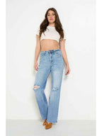 Cameron - Super Stretchy High Waisted Denim Wide Leg Jeans - Cyndora