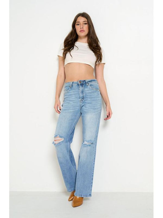 Cameron - Super Stretchy High Waisted Denim Wide Leg Jeans 