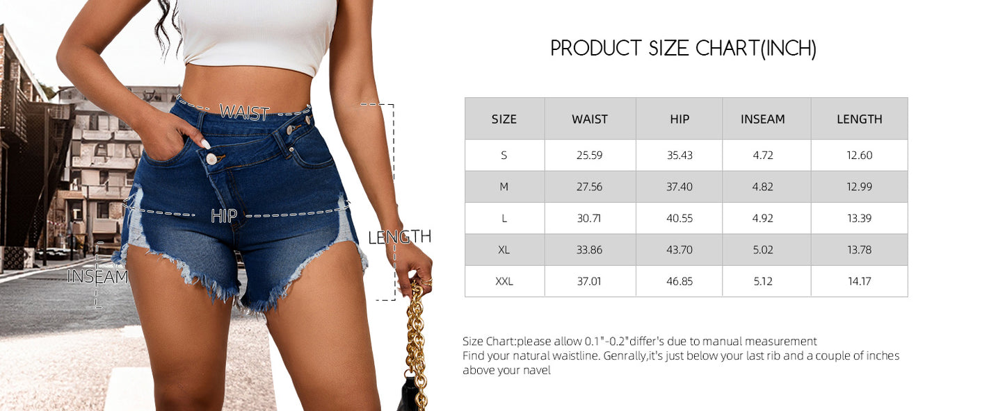 High Waisted Crossover Jean Shorts for Women – Ripped Raw Hem Denim Summer Shorts