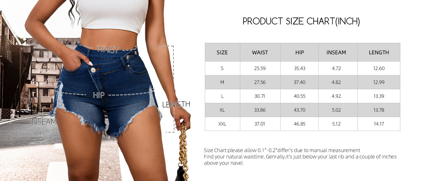High Waisted Crossover Jean Shorts for Women – Ripped Raw Hem Denim Summer Shorts