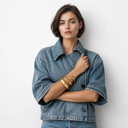 14K Gold Plated Chunky Bangle Bracelet Set