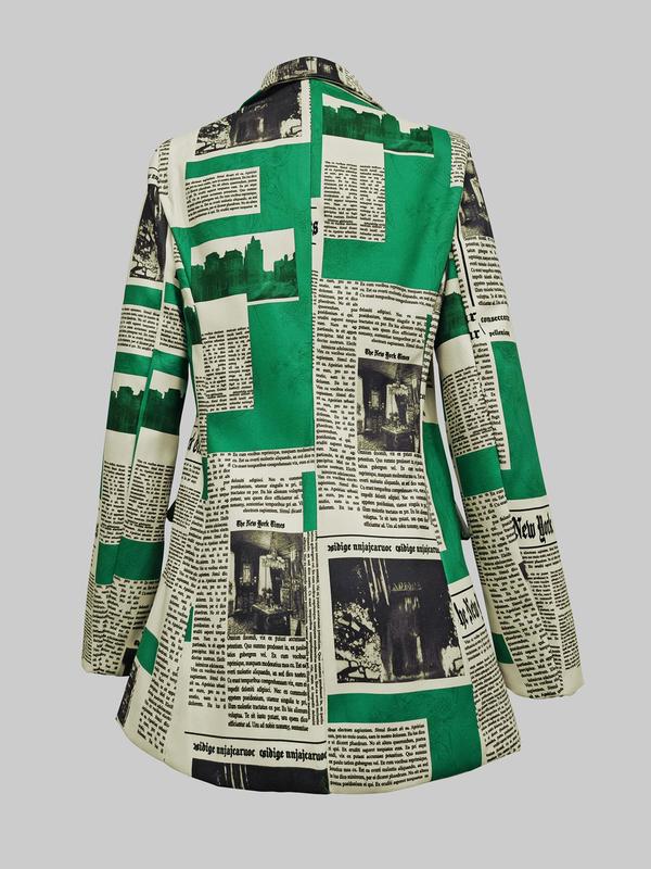 Women's All over Newspaper Print Button Front Blazer