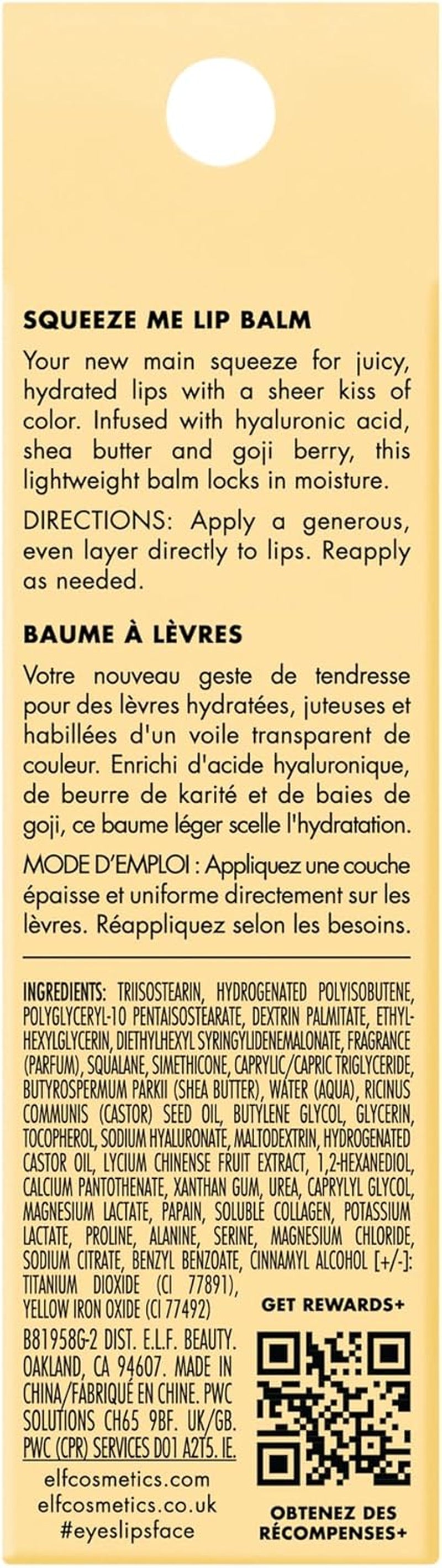 E.L.F. Squeeze Me Lip Balm - Hydrating Lip Balm with Sheer Color Tint, Infused with Hyaluronic Acid, Vegan & Cruelty-Free for Nourished Lips