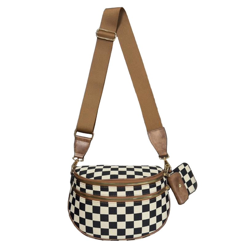 Women's Large Checkered Pattern Crossbody Saddle Bag - Cyndora