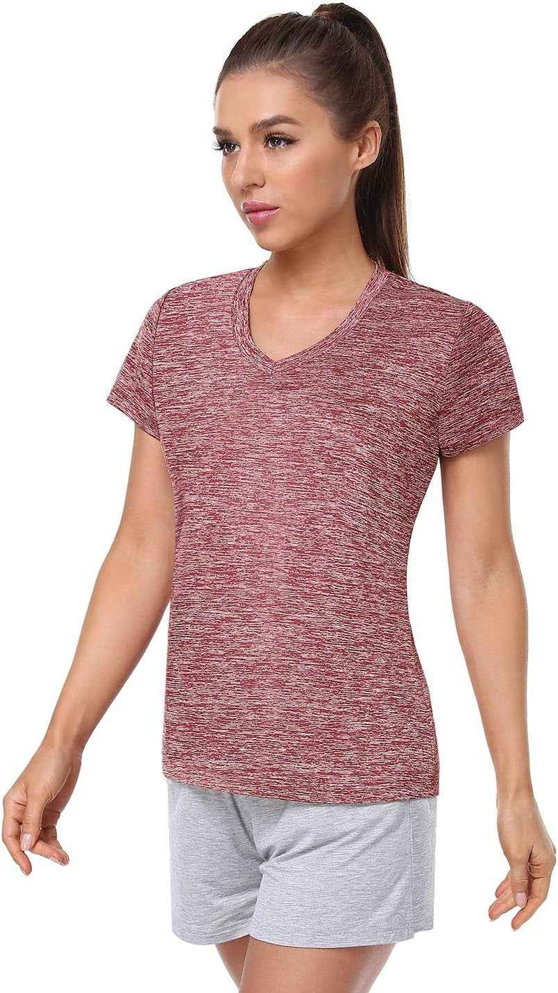 5-Pack Women's Short Sleeve Dry Fit T-Shirt - Moisture Wicking Athletic V-Neck Tee