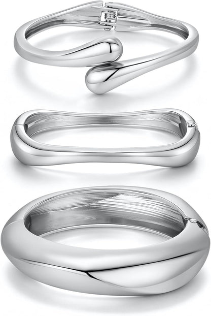 14K Gold Plated Chunky Bangle Bracelet Set