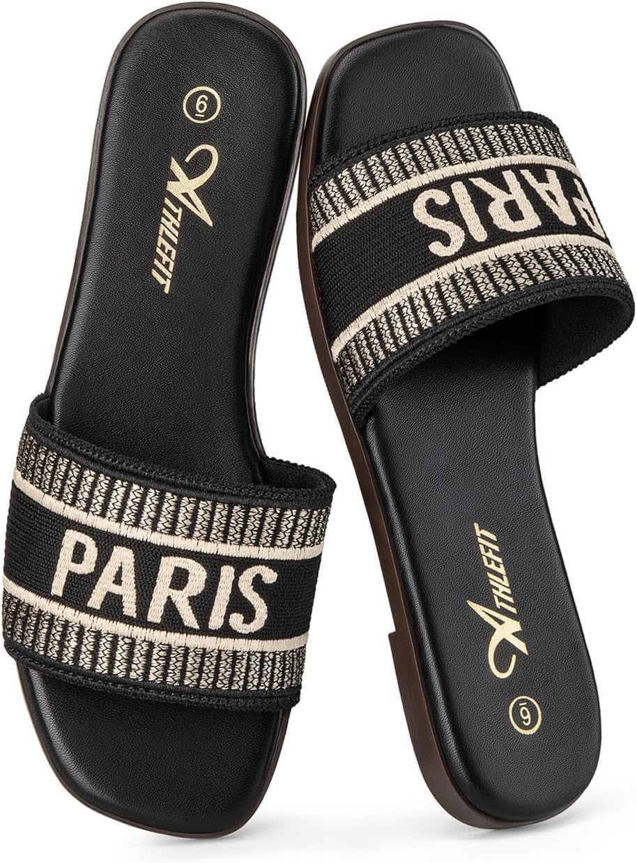 Chic and Comfortable Women's Slip-On Flat Dressy Slides in Brown