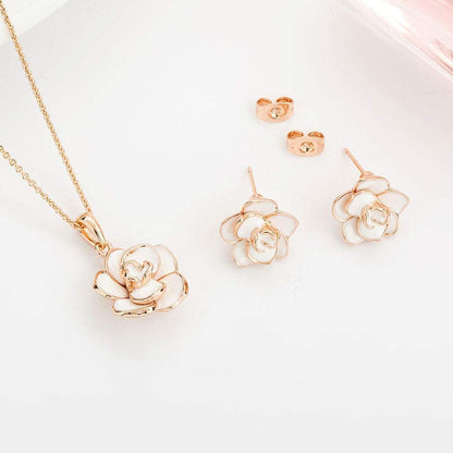 18K Gold Plated Hypoallergenic Rose Flower Necklace Earrings Set 