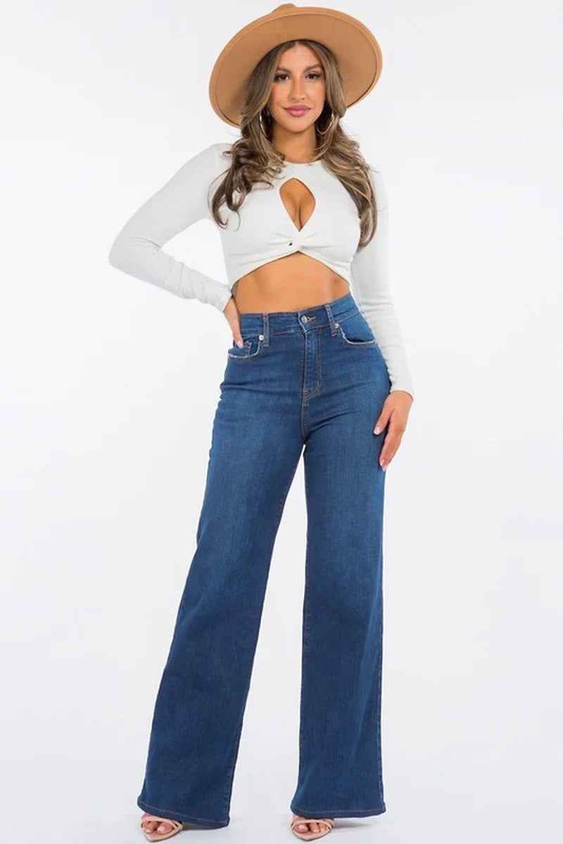 Olivia Wide Leg Jean in Dark Blue - Cyndora