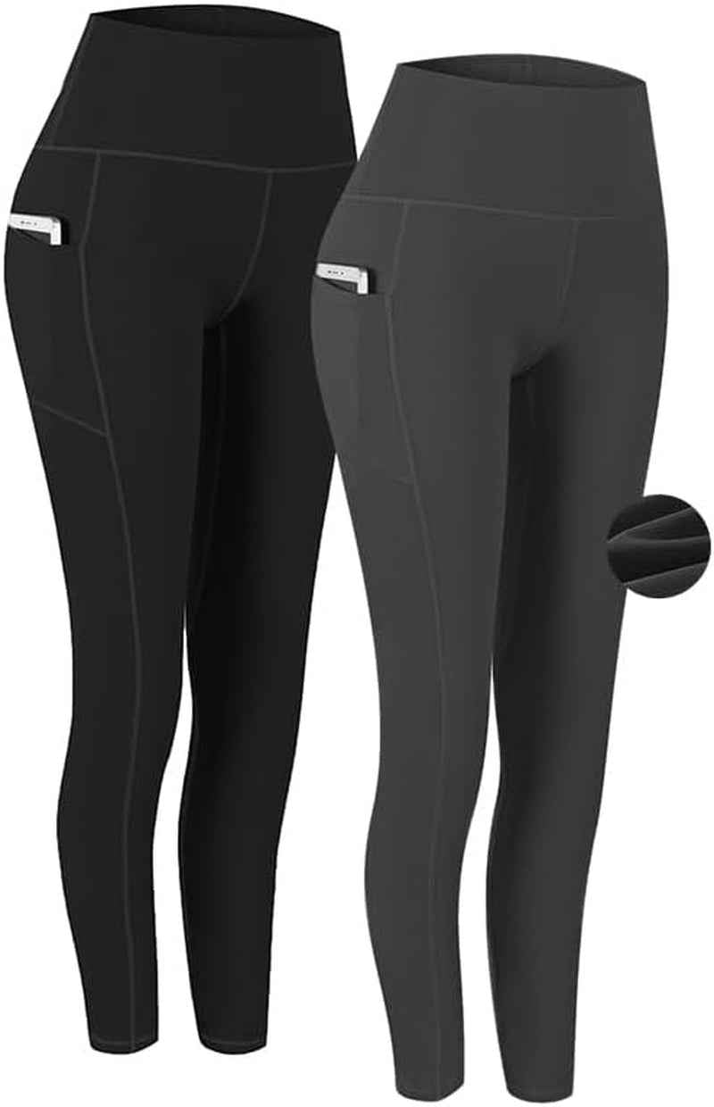Fengbay 2 Pack High Waist Yoga Pants with Pockets - Tummy Control Workout Leggings for Women