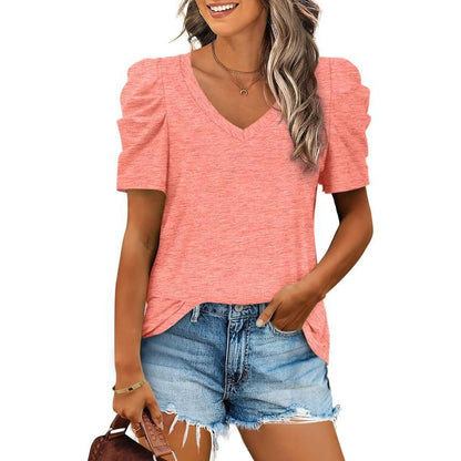 Women's V Neck Puff Sleeve Top