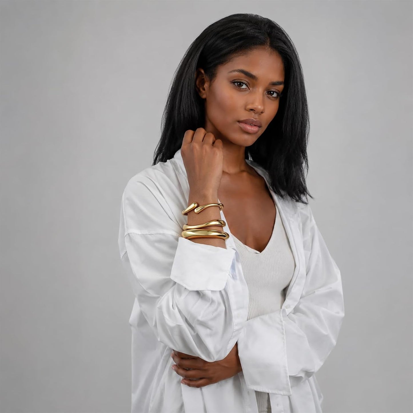 14K Gold Plated Chunky Bangle Bracelet Set